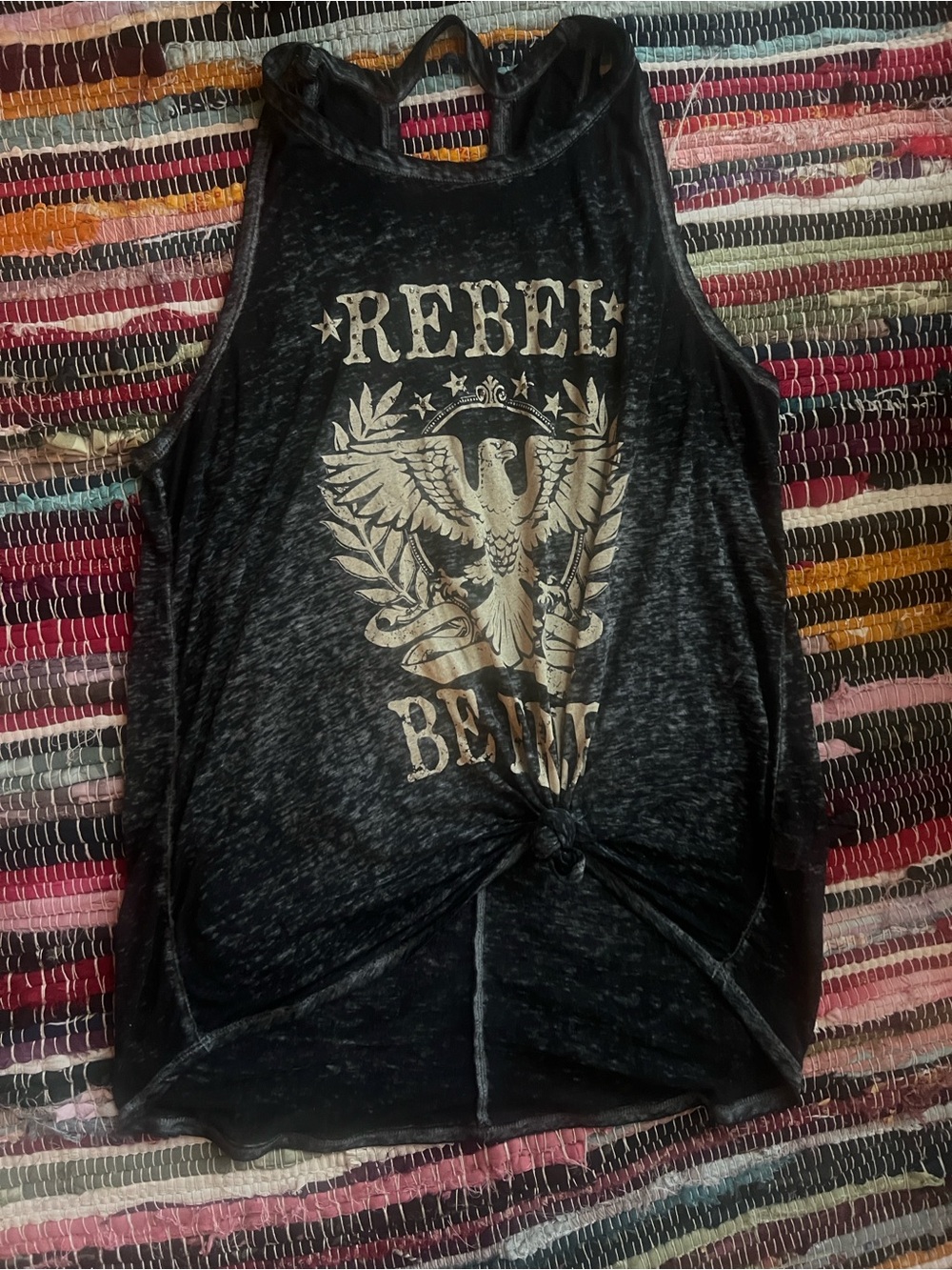Maurices Black Graphic 'Rebel Beyond' Tank Top with Gold Print